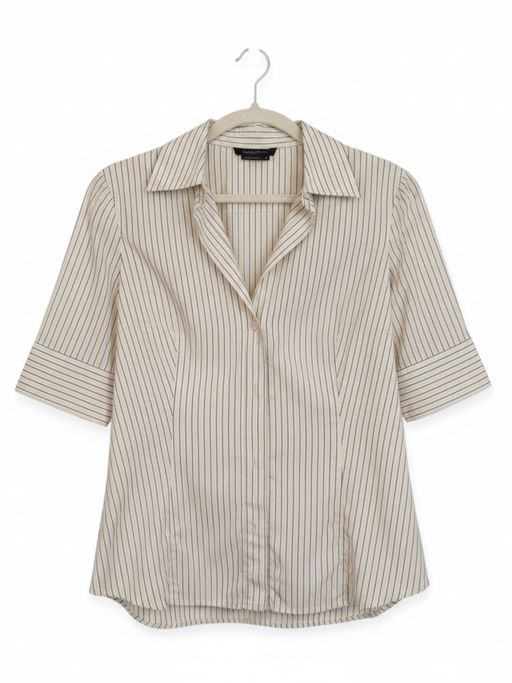 BCBGMAXAZRIA White Pinstripe Button Front Blouse Medium